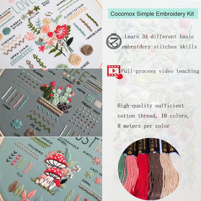 COCOMOX 3 Sets Embroidery Kit for Beginners Adults, Needlepoint Cross Stitch Kits, Learn 34 Different Stiches DIY Kits, Hand Embroidery Kit with Simple Embroidery Patterns - Image 2